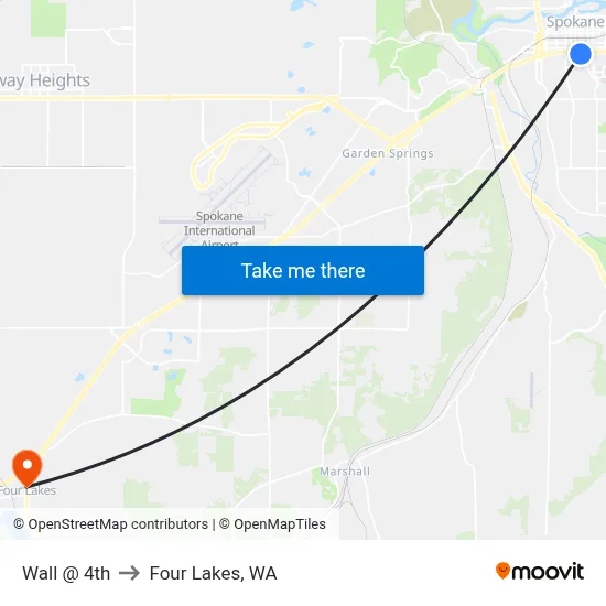 Wall @ 4th to Four Lakes, WA map