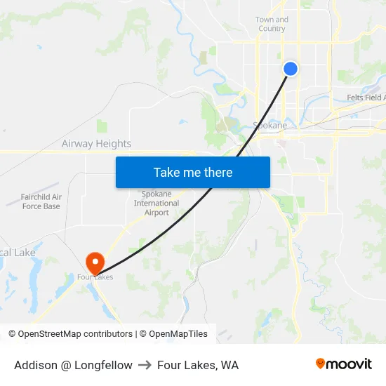 Addison @ Longfellow to Four Lakes, WA map