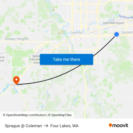 Sprague @ Coleman to Four Lakes, WA map