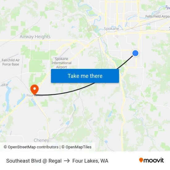 Southeast Blvd @ Regal to Four Lakes, WA map