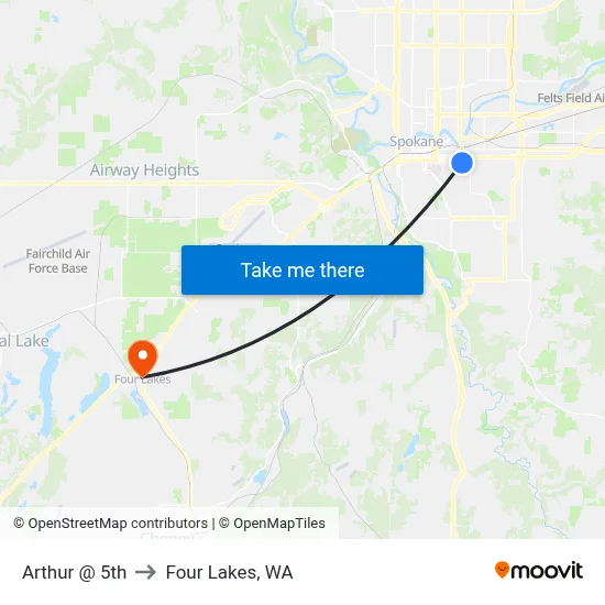 Arthur @ 5th to Four Lakes, WA map