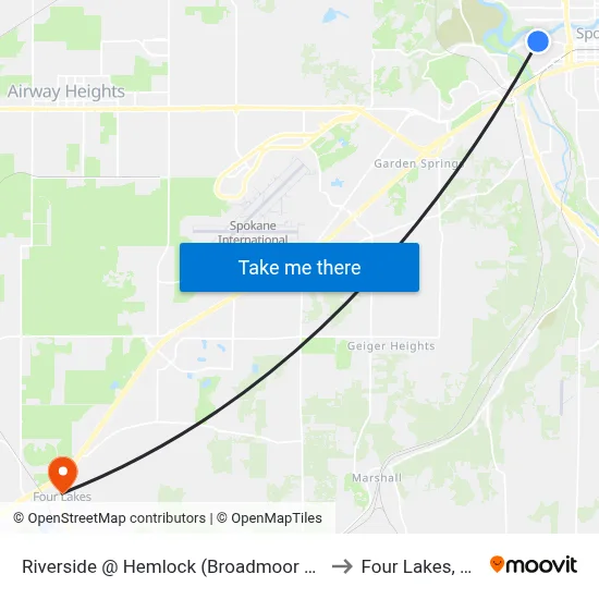 Riverside @ Hemlock (Broadmoor Apt) to Four Lakes, WA map