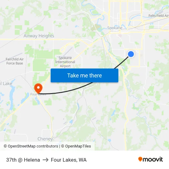 37th @ Helena to Four Lakes, WA map