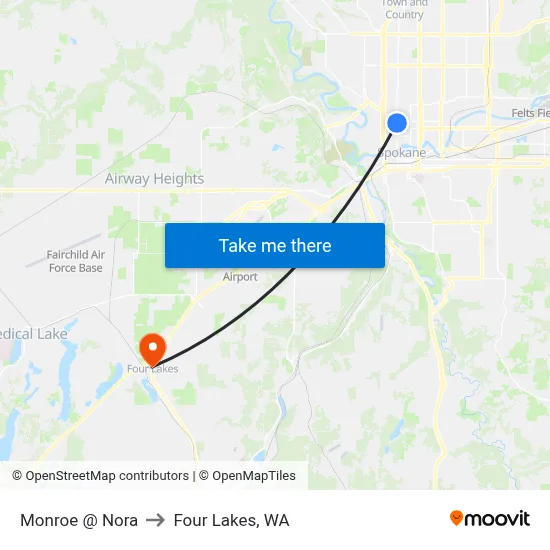 Monroe @ Nora to Four Lakes, WA map