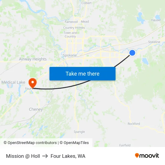 Mission @ Holl to Four Lakes, WA map