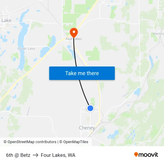 6th @ Betz to Four Lakes, WA map
