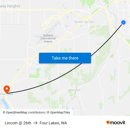 Lincoln @ 26th to Four Lakes, WA map