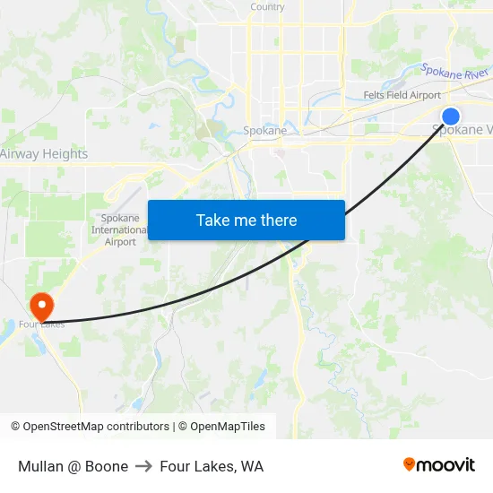 Mullan @ Boone to Four Lakes, WA map