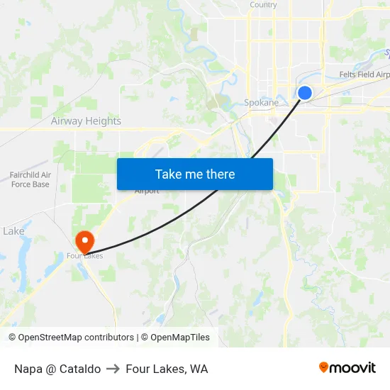 Napa @ Cataldo to Four Lakes, WA map