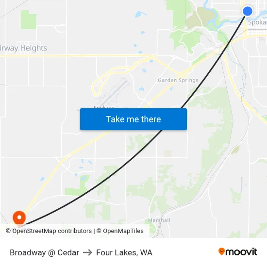 Broadway @ Cedar to Four Lakes, WA map