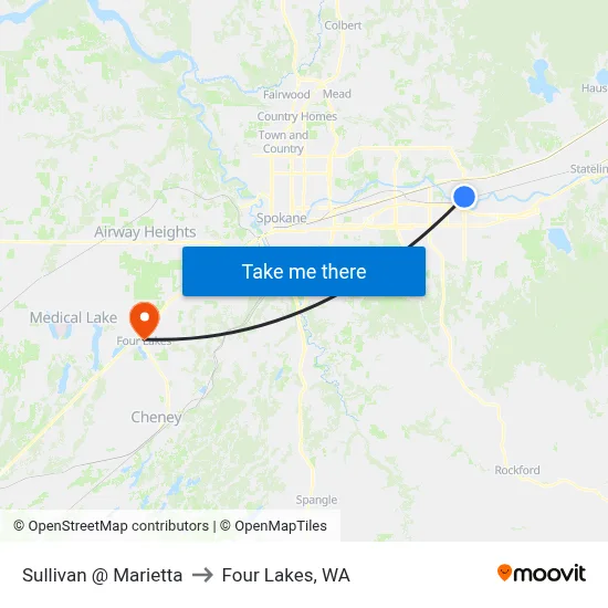 Sullivan @ Marietta to Four Lakes, WA map