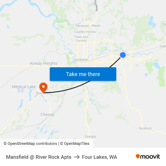 Mansfield @ River Rock Apts to Four Lakes, WA map