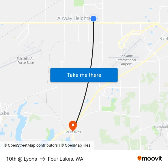 10th @ Lyons to Four Lakes, WA map