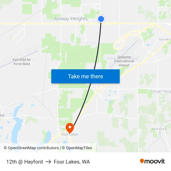 12th @ Hayford to Four Lakes, WA map