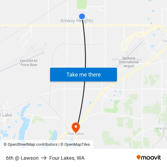 6th @ Lawson to Four Lakes, WA map
