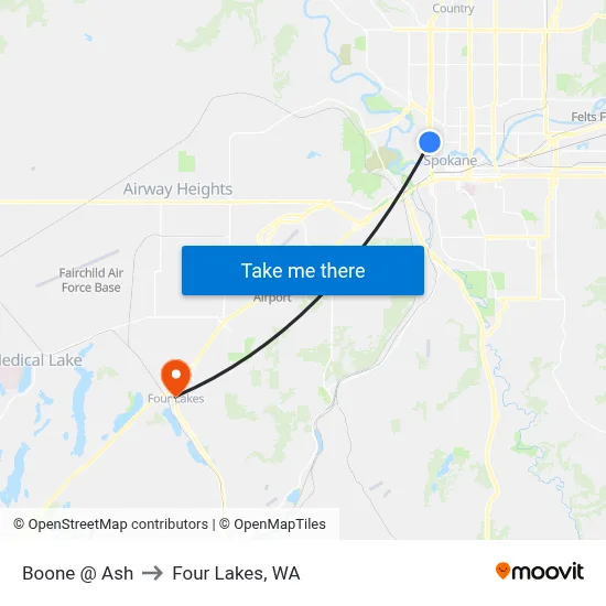 Boone @ Ash to Four Lakes, WA map