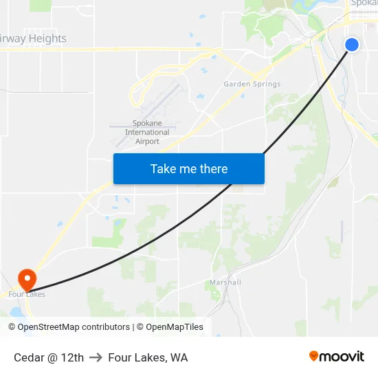 Cedar @ 12th to Four Lakes, WA map