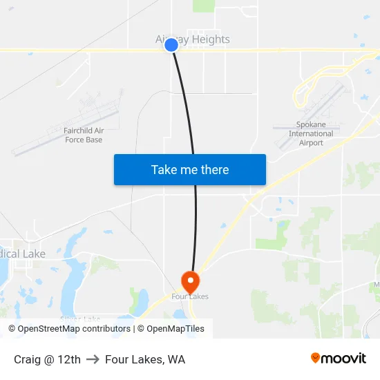 Craig @ 12th to Four Lakes, WA map