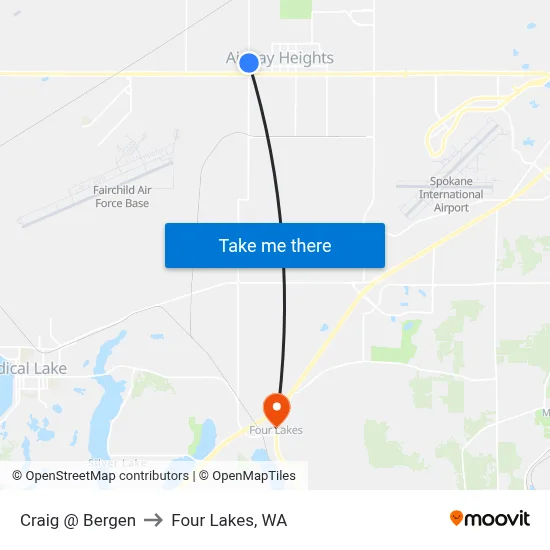 Craig @ Bergen to Four Lakes, WA map