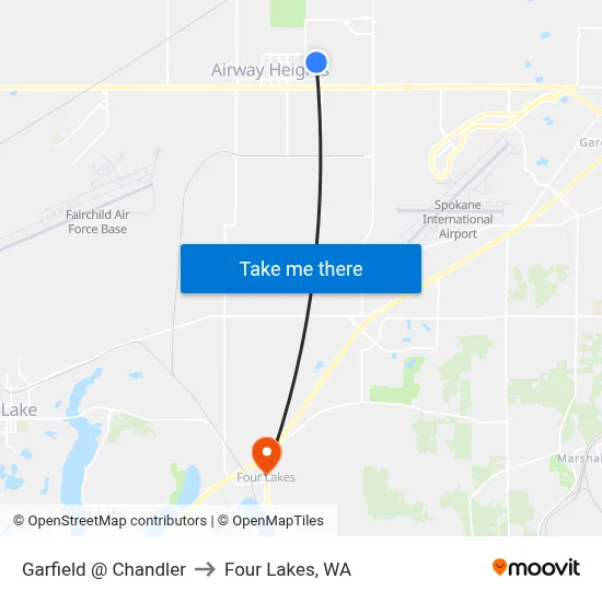 Garfield @ Chandler to Four Lakes, WA map
