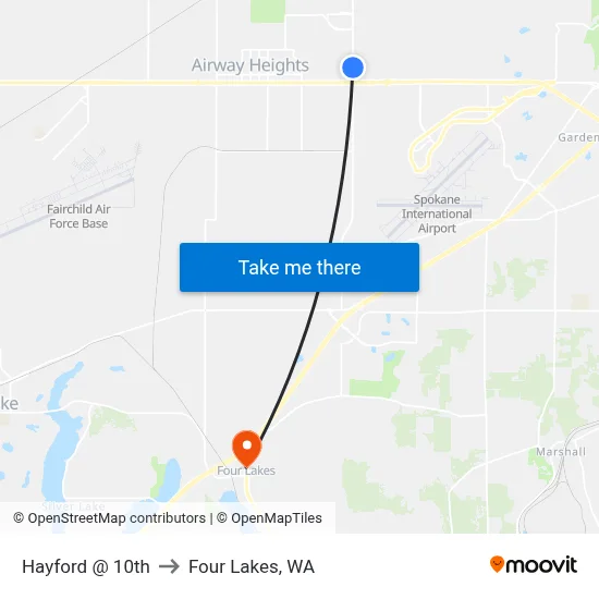 Hayford @ 10th to Four Lakes, WA map