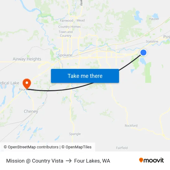Mission @ Country Vista to Four Lakes, WA map