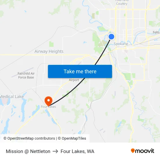 Mission @ Nettleton to Four Lakes, WA map