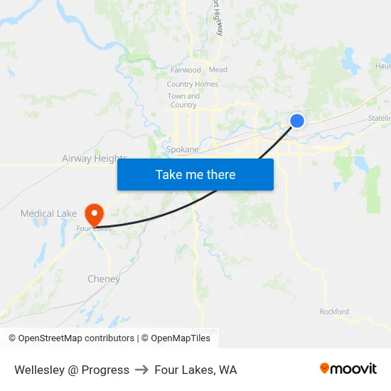 Wellesley @ Progress to Four Lakes, WA map