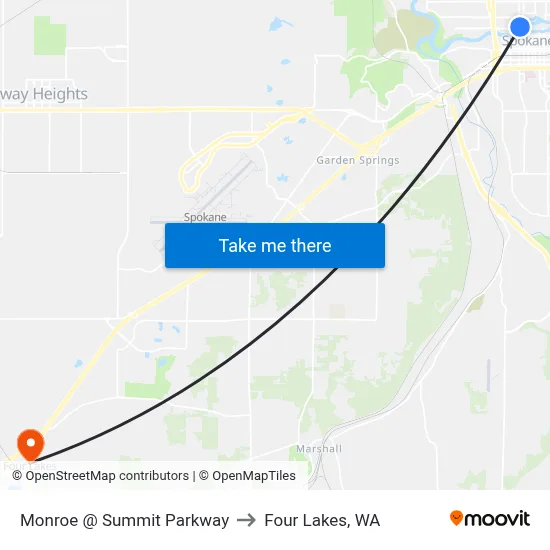 Monroe @ Summit Parkway to Four Lakes, WA map
