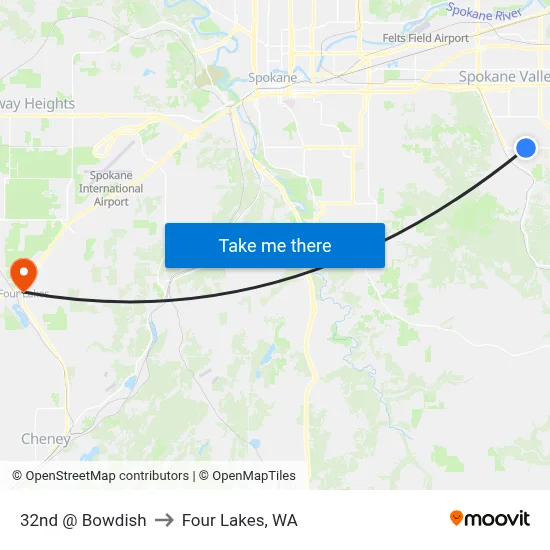 32nd @ Bowdish to Four Lakes, WA map