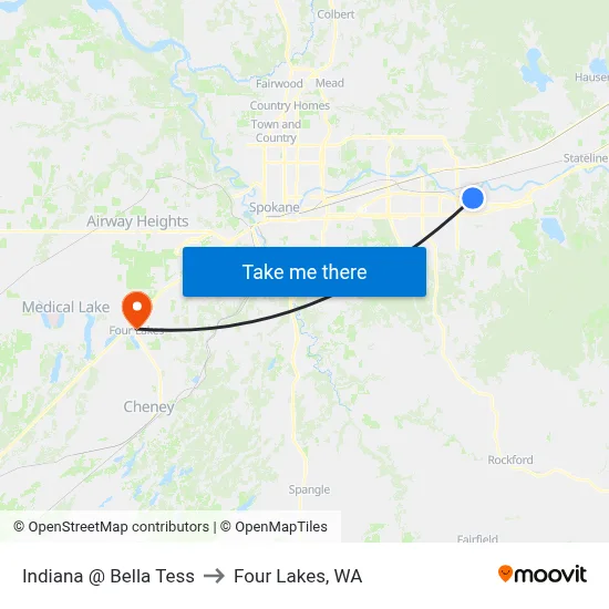 Indiana @ Bella Tess to Four Lakes, WA map