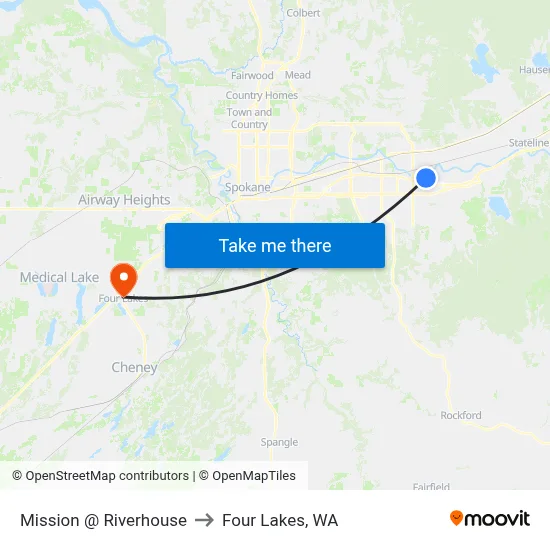 Mission @ Riverhouse to Four Lakes, WA map
