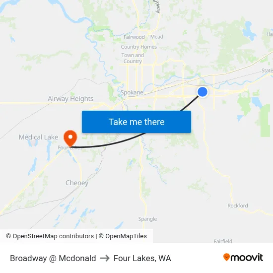Broadway @ Mcdonald to Four Lakes, WA map