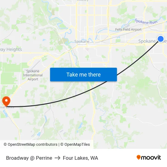 Broadway @ Perrine to Four Lakes, WA map