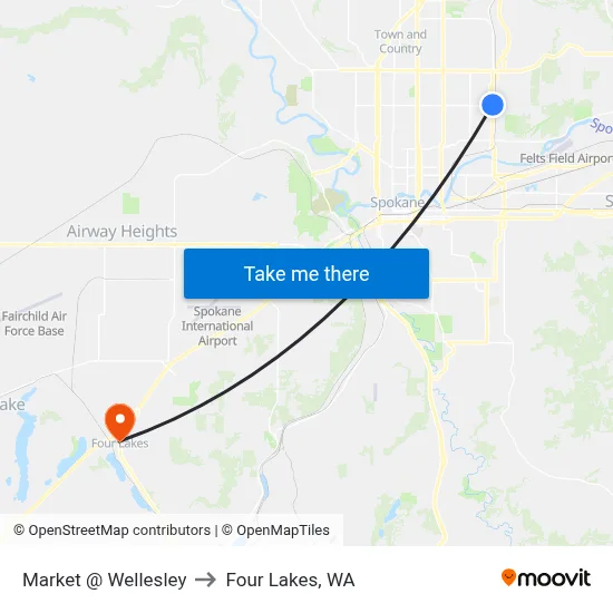 Market @ Wellesley to Four Lakes, WA map