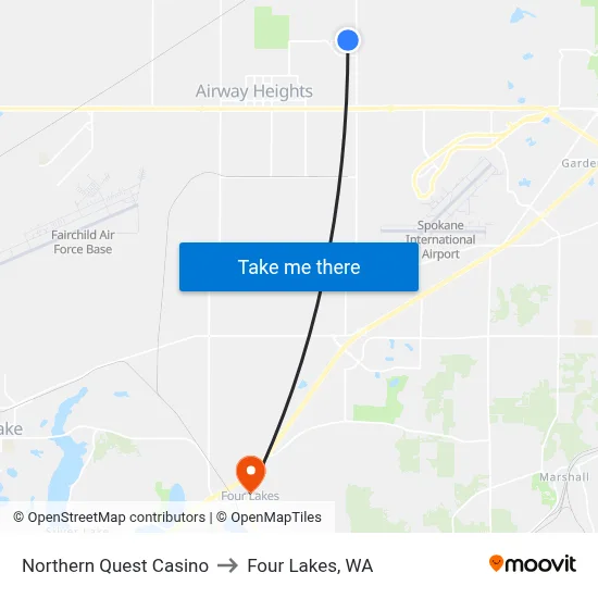Northern Quest Casino to Four Lakes, WA map