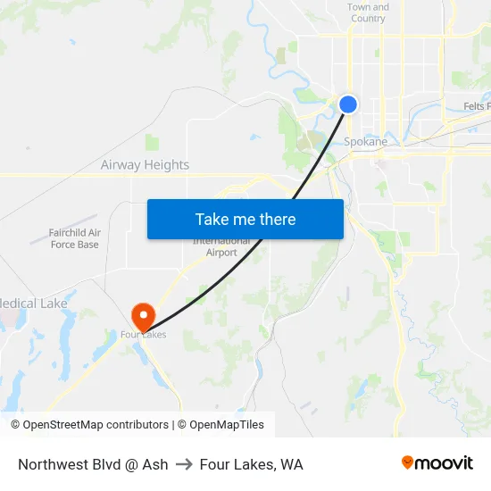 Northwest Blvd @ Ash to Four Lakes, WA map