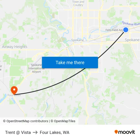 Trent @ Vista to Four Lakes, WA map