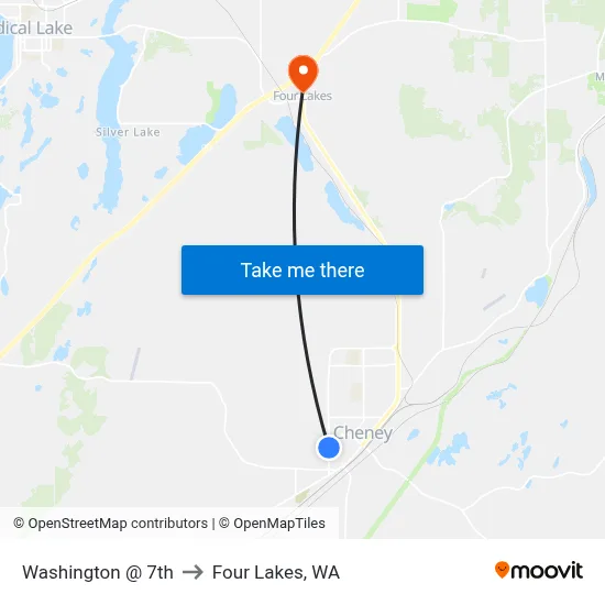 Washington @ 7th to Four Lakes, WA map
