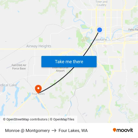 Monroe @ Montgomery to Four Lakes, WA map