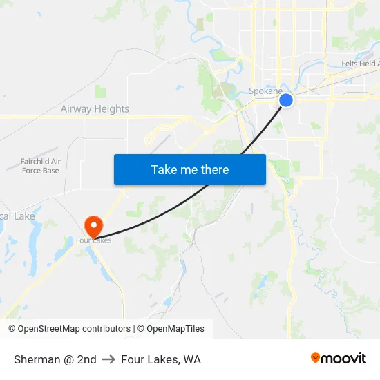 Sherman @ 2nd to Four Lakes, WA map