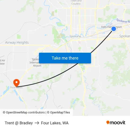 Trent @ Bradley to Four Lakes, WA map