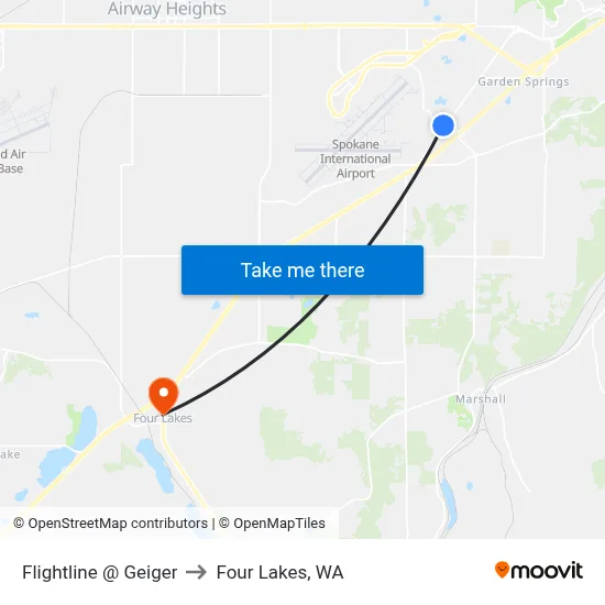 Flightline @ Geiger to Four Lakes, WA map