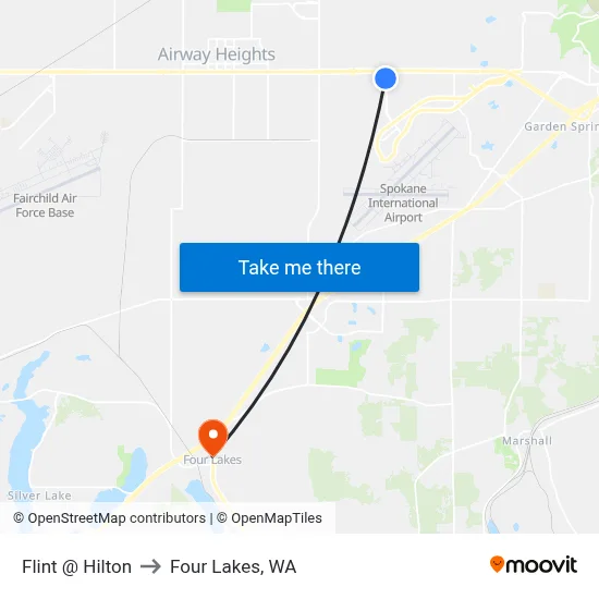 Flint @ Hilton to Four Lakes, WA map
