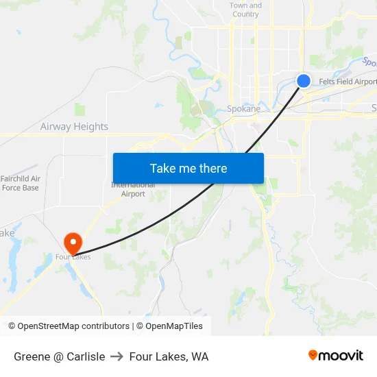 Greene @ Carlisle to Four Lakes, WA map