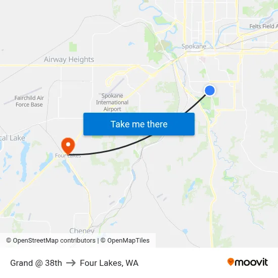 Grand @ 38th to Four Lakes, WA map