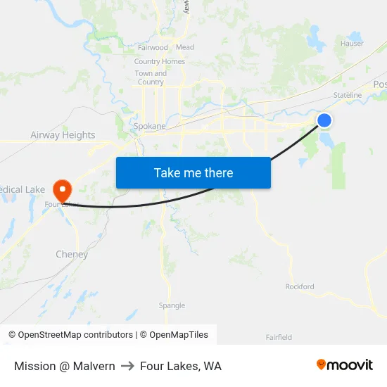 Mission @ Malvern to Four Lakes, WA map