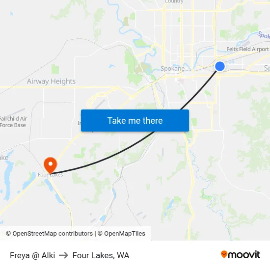 Freya @ Alki to Four Lakes, WA map