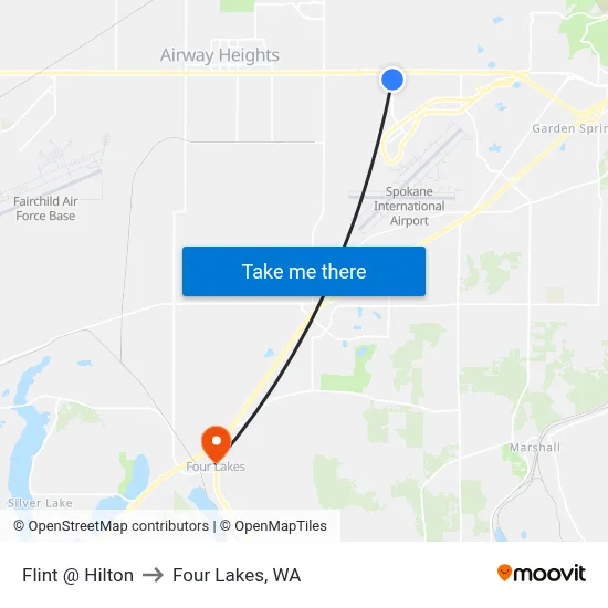 Flint @ Hilton to Four Lakes, WA map