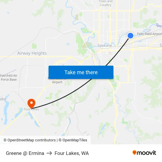 Greene @ Ermina to Four Lakes, WA map